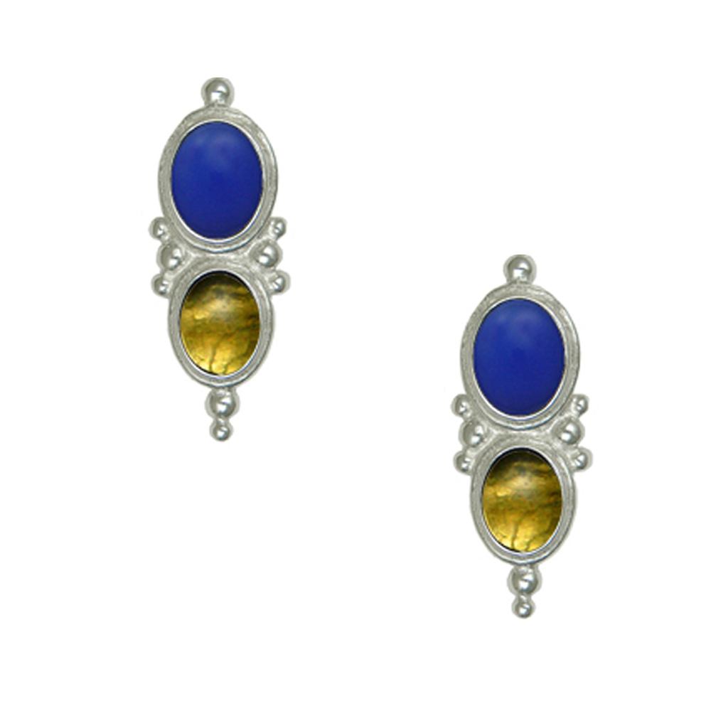 Sterling Silver Drop Dangle Earrings With Blue Onyx And Citrine